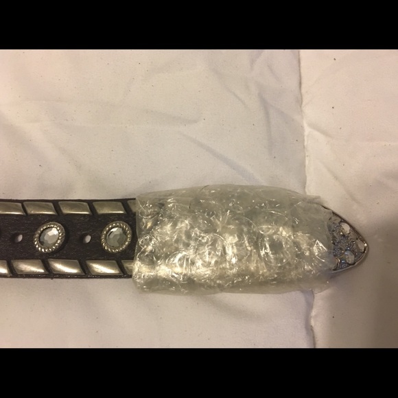 Rhinestone Black Leather Belt NWOT - Picture 5 of 6